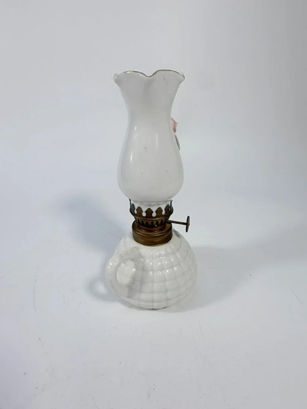 Mini Finger Oil Lamp Porcelain Ceramic Raised Rose Shade Chimney Vintage Home De - Picture 7 of 16